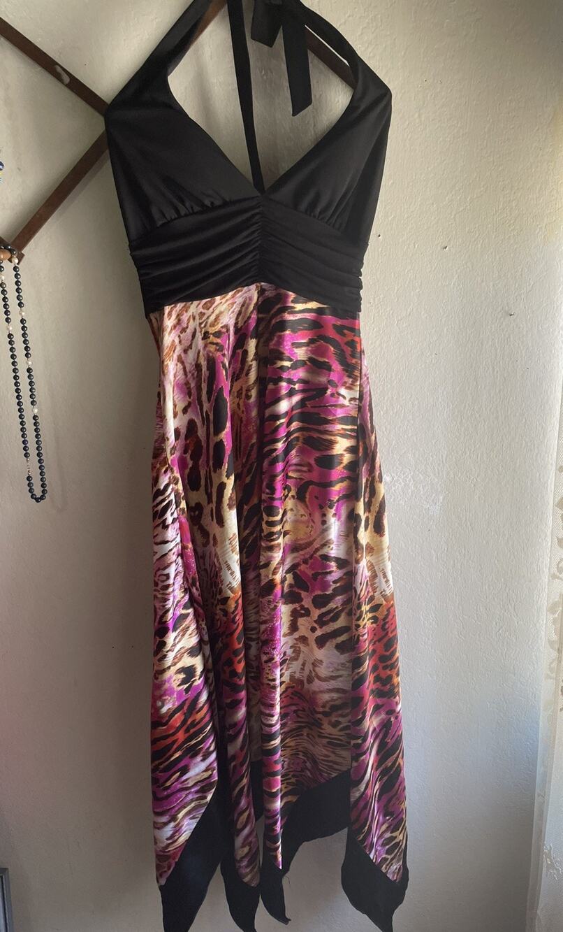 Vintage hi low dress small Asymmetrical black pink